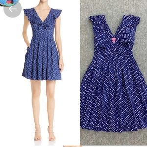 Kate spade Blue Dress Ruffle Geometric Pattern size 10 dress